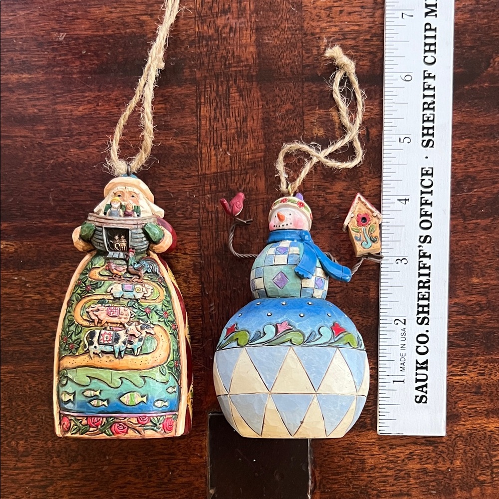 Jim Shore Holiday Ornaments Set - Santa and Snowman